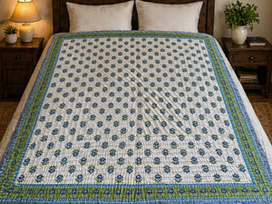 Hand Block Print Quilt Jaipuri Razai Cotton <b>Bedspread</b> Floral Bedding Lightweight Summer Quilt King Queen - Product Image 2