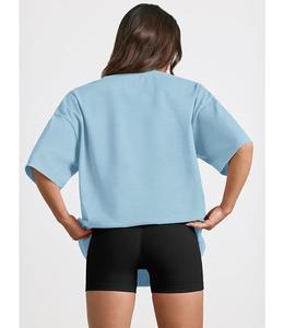 Camiseta de Mujer de Algodón 100% Sólido, Diseño Nuevo, Manga Corta, Cuello con Hombros Caídos, Estilo Holgado Informal y Transpirable, Hecho en Bangladesh - Product Image 4