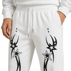 Unisex <b>White</b> <b>Tracksuit</b> Full Sleeve Hooded Long Pants Printed Star Pattern Casual Autumn Wear Breathable 100% Cotton Loose Fit - Product Image 5