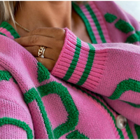 Pull cardigan personnalisé pour femme Saleh Enterprises, en acrylique/nylon, classique, à manches longues, tricot côtelé, boutonné devant, décontracté