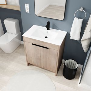 Mobile Bagno Freestanding Bianco con Lavabo in Ceramica da 30 Pollici e 2 Ante con Chiusura Ammortizzata (BVB02430PLO BL9075B)=W999S00063 - Product Image 6