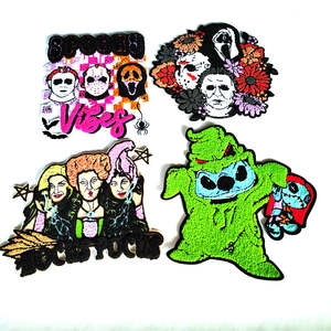 Lot de patchs à coudre légers en toile pour Halloween, motifs fleurs, citrouille scintillante et squelette effrayant, pour sweats à capuche, vestes et sacs - Product Image 2