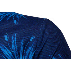 Men's <b>Blue</b> Floral Printed Short Sleeve <b>Polo</b> <b>Shirt</b> Casual Knitted Breathable Regular Fit - Product Image 6