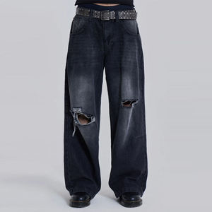 MEESAM LEATHER HOSIERY Jeans de mezclilla unisex 100% algodón de secado rápido, cintura alta, peso pesado, estilo vintage, corte regular, rectos, con relieve - Product Image 2