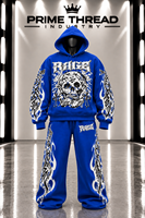 Ensemble de survêtement personnalisé pour homme avec motif tête de mort, sweat à capuche oversize et pantalon de survêtement ample à jambes larges, style streetwear, deux pièces