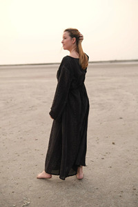 Elegante Vestido Kaftán de Algodón Estampado a Mano, Estilo Bohemio, Manga Larga, Cuello en V y Mangas Largas Relajadas - Product Image 2