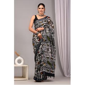 Elegantes Saris Estampados de Lino con Blusa de Lino para Oficina y Ocasiones Especiales a Precio de Mayoreo - Product Image 3
