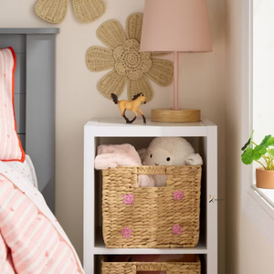 KV NATURAL HOME Floral Embroidered Eco-Friendly Water Hyacinth Rattan <b>Basket</b> Handles Open Top Woven Multifunction <b>Toy</b> <b>Storage</b> - Product Image 4