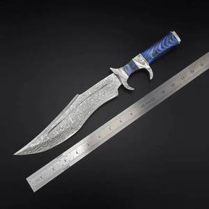 Cuchillo Bowie de Acero de Damasco Hecho a Mano de Alta Calidad, Grado Industrial, OEM, con Mango de Madera, para Caza, Supervivencia y Actividades al Aire Libre - Product Image 3