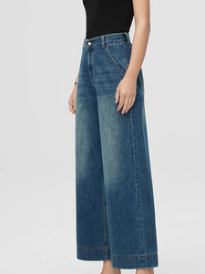 Wholesale New Fashion Women Denim <b>Jeans</b> Mid <b>Waist</b> Button Wide Leg Straight Trousers Pants Street Wear Ladies Casual <b>Jeans</b> Pants - Product Image 3