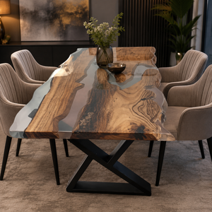 Handmade Solid Wood Dining <b>Table</b> With <b>Epoxy</b> Resin River <b>Top</b> Modern Indoor Furniture Decor Irregular Shape Durable Design - Product Image 2