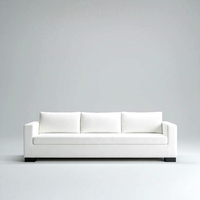 Modernes Minimalistisches Weißes Stoff-Ecksofa Luxuriöses 3-Sitzer Langlebiges Einzelbank-Kissen Kontrastierende Schwarze Holzblock-Füße
