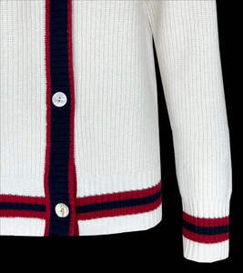 Cardigan en tricot blanc pour homme, manches longues, col en V, boutons sur le devant, couleur unie, pull d'automne, coupe classique - Product Image 3