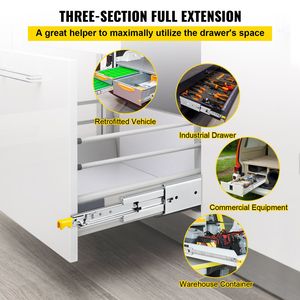 Guide per cassetti industriali in acciaio per carichi pesanti, capacità 500 libbre, con blocco, 1 paio, 48 pollici, a 3 sezioni, estensione totale, con cuscinetti a sfera, 76mm, per sala da pranzo - Product Image 2