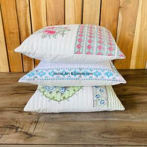 Indian Hand Block Print Cotton Quilted <b>Decorative</b> 40 X 40CM Square <b>Pillow</b> Cover - Product Image 3