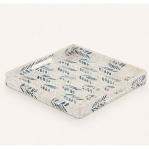 Bandeja de lujo de nácar azul con mosaico de hojas de espiga, bandeja cuadrada con incrustaciones de nácar para centro de mesa de café o decoración. - Product Image 5