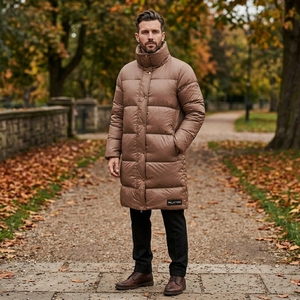 Nautch <b>Men</b> Long Puffer <b>Jacket</b> Stand Collar <b>Down</b> <b>Filled</b> Windproof Winter Coat Solid Color Button Closure Casual Style - Product Image 3