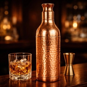 Vintage Copper Cocktail <b>Shaker</b> With Hammered Finish Portable Drinkware For Home Use - Product Image 1