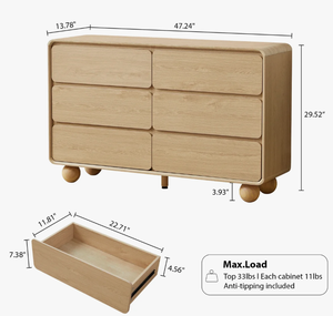 Nouvelle arrivée : Commode minimaliste en bois clair à 6 tiroirs, OEM, meuble de rangement moderne incurvé pour chambre, hôtel, maison et bureau. - Product Image 2