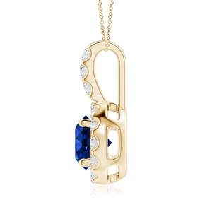 Colgante de Zafiro Azul Natural con Corte Redondo Certificado por IGI, con Halo de Diamantes Engastados en Barra, Oro Sólido de 14K, Colgante para Mujer, Ideal para Fiestas, OEM - Product Image 3