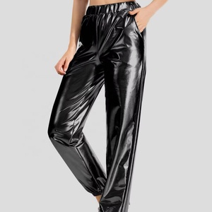 Pantalones Jogger de Cintura Alta para Mujer, Diseño de Lona con Puntos Metálicos Brillantes, Estilo Húmedo, para Club, Hip Hop, Actuaciones, Holográficos - Product Image 1