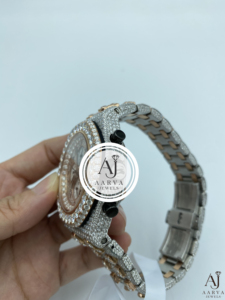 AARVA JEWELS Montre de luxe pour homme en acier inoxydable avec cristal saphir et diamants, 43 mm, chronographe analogique, mouvement à quartz, bracelet pliable de 20 mm - Product Image 3