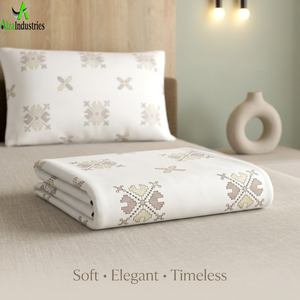 Export Quality Super King 120x120 Inch Cotton Bedsheet <b>Set</b> Neutral Motif Print Comfortable Premium <b>Bedspread</b> with 2 Pillowcases - Product Image 6