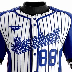 Camiseta de Béisbol para Hombre, Manga Larga, Rayas Blancas y Azules, Cierre de Botones, Transpirable, Poliéster, Corte Regular, para Todas las Temporadas, Ropa para Adultos - Product Image 1