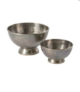 Juego de 2 cuencos modernos de aluminio niquelado con base para decoración del hogar, centro de mesa para bodas o enfriador de vino y champán. - Product Image 1