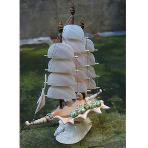 Figura de barco de concha marina hecha a mano, regalos y recuerdos de conchas marinas naturales del océano de Vietnam - Product Image 4