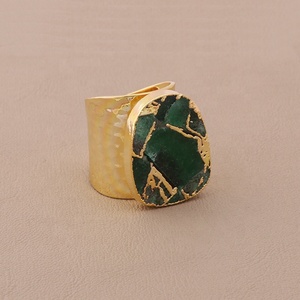 Genuine Dark Green Mohave Turquoise Statement <b>Ring</b> Gold Electroplated <b>Brass</b> Adjustable Wedding Jewelry - Product Image 1