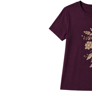 T-shirt en coton personnalisé pour femme, col rond, manches courtes, motif floral brodé beige, décontracté, OEM, qualité supérieure, mode estivale - Product Image 3