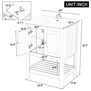 Mobile Bagno Moderno Bianco da 24 Pollici con Elegante Lavabo in Ceramica, Struttura in Legno Massello e Ripiano Aperto - Video Prodotto - Product Image 3