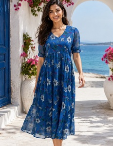 Indian Blue Floral Print Heavy Georgette Regular Fit Party Recycled Materials Modern Regular Length <b>Women's</b> <b>Kurta</b> Kurti Beach - Product Image 1