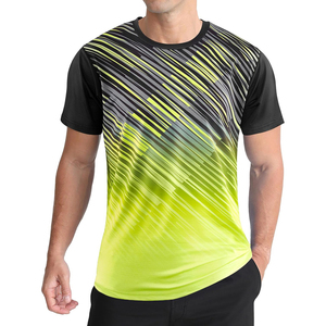 Camiseta Deportiva de Manga Corta para Hombre, Cuello Redondo, a Rayas, de Secado Rápido, Ajustada, de Poliéster Tejido, Largo Regular, con Estampado Amarillo y Verde - Product Image 3