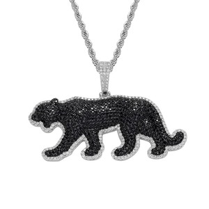 Colgante Pantera Negra de Plata 925 con Baño de Rodio y Moissanita, Collar de Lujo con Temática Animal, Estilo Hip Hop Rapper Bling - Product Image 1