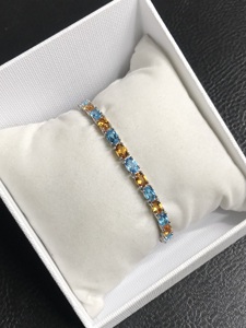 Swiss Blue Topaz and Citrine Gemstone Oval Shaped <b>Bracelet</b> in 925 Sterling <b>Silver</b> <b>Charm</b> Fine <b>Bracelet</b> IGI Certified Party Gift - Product Image 4