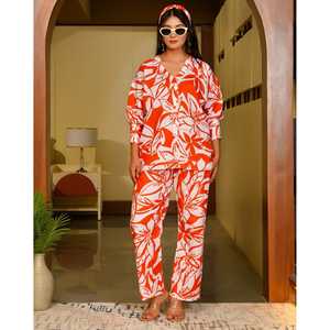 Conjunto de Cordón de Pana de Algodón Estampado Naranja Talla XS para Mujer Laurel - Product Image 3