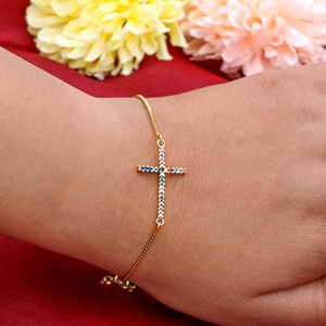 Wholesale 925 <b>Solid</b> Sterling <b>Silver</b> Gold Plated Multicolor CZ Cross Inlaid Adjustable Slider <b>Bracelet</b> Fine Jewelry - Product Image 3