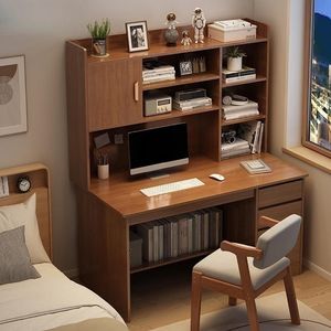 โต๊ะทำงานไม้เอนกประสงค์ทันสมัยพร้อมชั้นวางหนังสือในตัว - Product Image 1