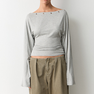 Top corto tipo corsé de jersey transpirable y ecológico para mujer, de verano, con mangas largas, ojales en el cuello, estilo streetwear, con canalé lateral, tipo camiseta - Product Image 1