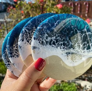 Resin Coasters with Artistic Handmade Designs, Durable <b>Waterproof</b> Drink <b>Mats</b> for <b>Kitchen</b> Dining Room Office - Product Image 5