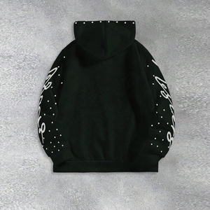 Sweat-shirt à capuche pour homme, rouge, avec strass, motif Jésus, coupe oversize, fermeture éclair, style streetwear, avec design couronne d'épines - Product Image 5