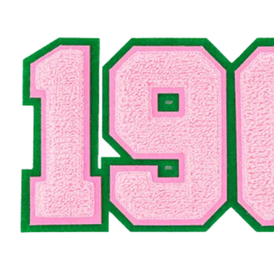 Pink and Green 1908 Chenille Embroidered Patch Premium Varsity Style Applique <b>Badge</b> for Jackets Hoodies Bags and Hats - Product Image 2