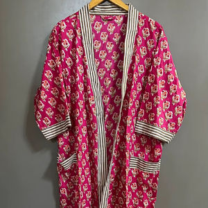 Kimono de Algodón con Estampado Floral Indio, Túnica de Playa, Ropa Informal Boho, Secado Rápido, Cuello en V, para Primavera/Verano - Product Image 1