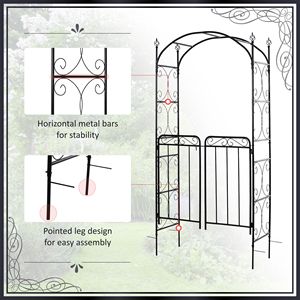 Arco de jardín metálico de 84 pulgadas, arco de jardín para plantas trepadoras, decoración para ceremonias de boda, arco y puerta elegantes y florales - Product Image 4