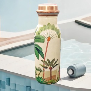 Handcrafted Floral Pattern Metal Water <b>Bottle</b> with Lid Portable Travel <b>Flask</b> - Product Image 3