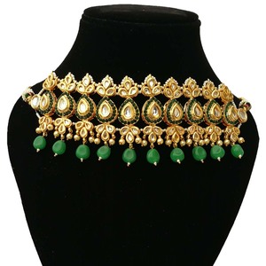 <b>Indian</b> Vintage Classic Choker Set Traditional Crystal Kundan Faux Pearl High Quality Wedding Party Necklace Earrings <b>Ring</b> - Product Image 2
