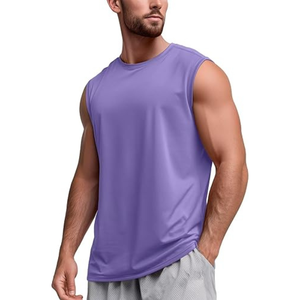 Camiseta sin Mangas para Hombre, Color Morado, Cuello Redondo, Tejido de Poliéster, Secado Rápido, Informal, para Gimnasio y Entrenamiento - Product Image 3