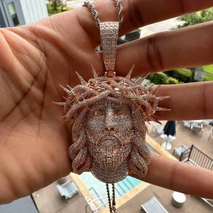 Collier pendentif croix de Jésus plaqué or rose, micro-incrusté de zircon, en cuivre, bijoux hip-hop unisexe pour cadeau de fête - Product Image 1